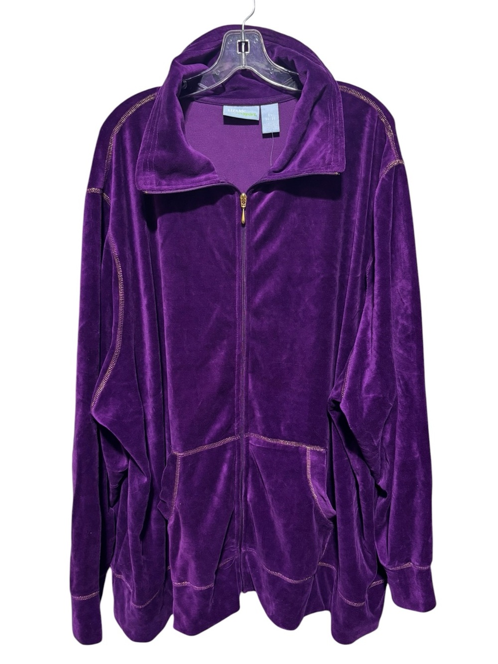 Liz & Me Deep Purple Velour Zip-Up Jacket with Gold Stitching – Size 5X – NWT - Picture 2 of 5